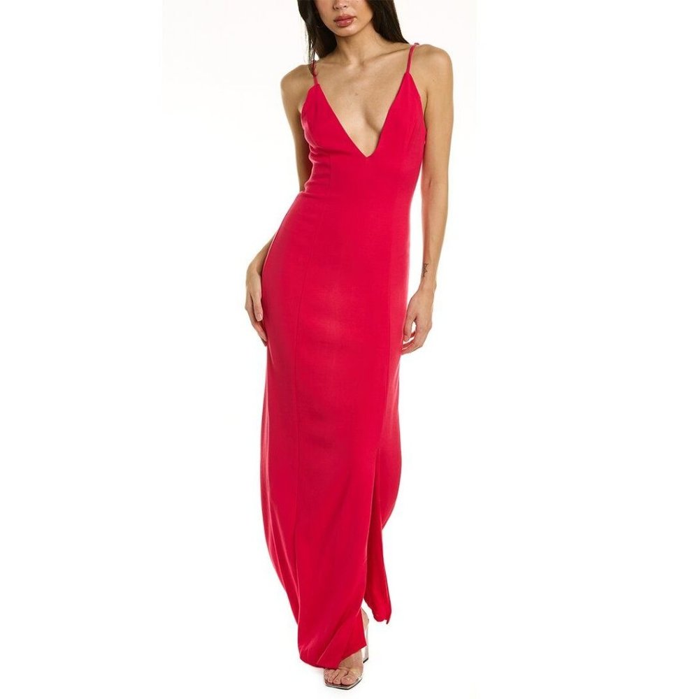 Ramy Brook NWT Pink Maxi Dress Plunge Slit Solid Long Event Wedding Bea 2